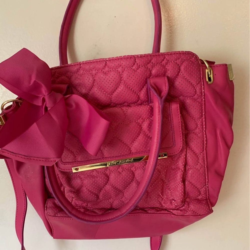Betsey Johnson Fuchsia Quilted Satchel